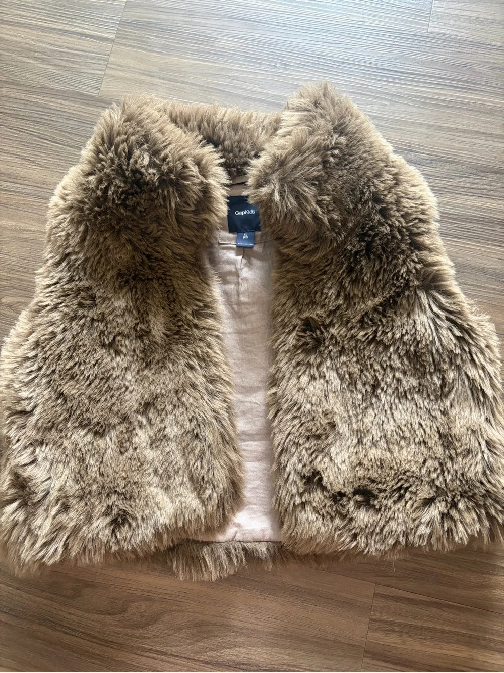 GAP girls Fur Vest in Taupe Brown Sz 12 cropped